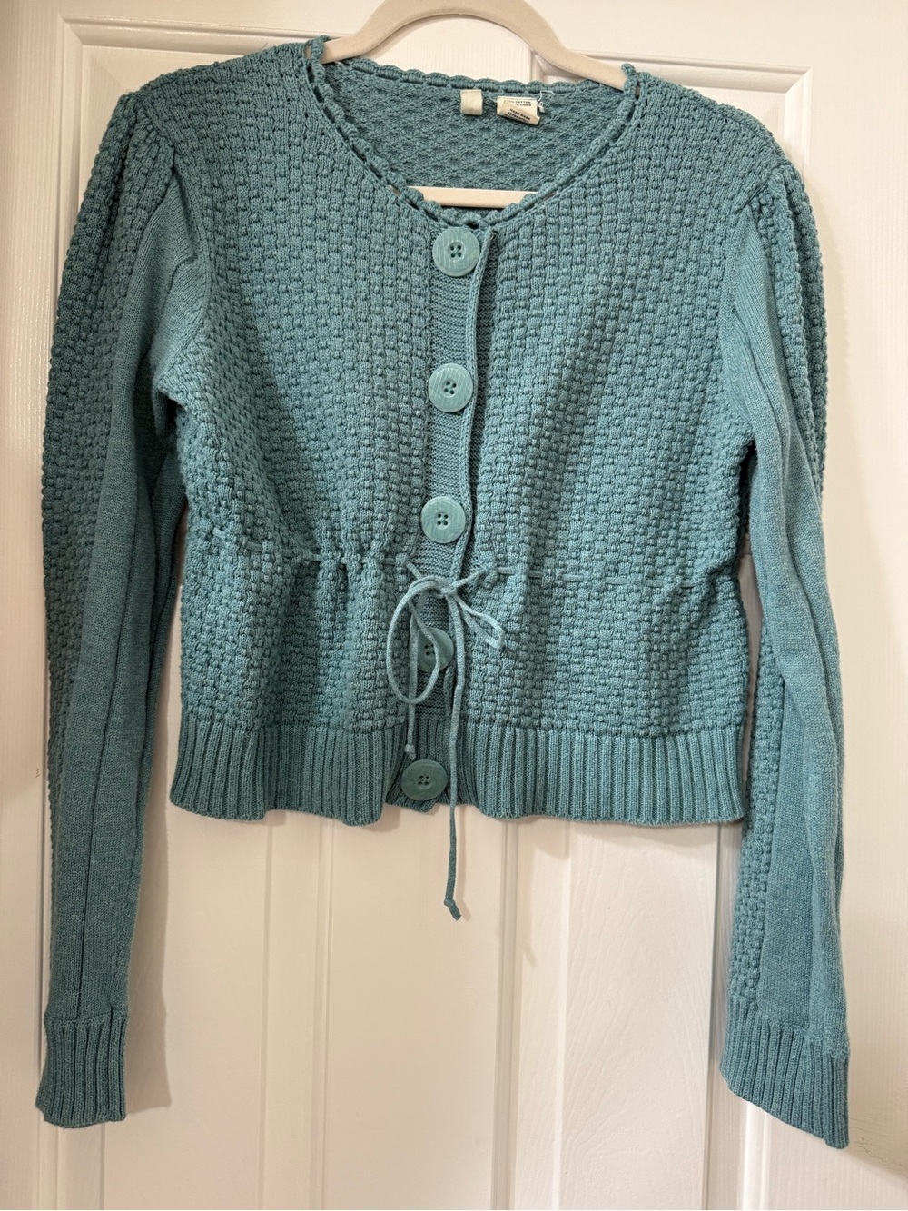 Moth by Anthropologie Teal Button-Front Textured Knit Sweater Cardigan - size L